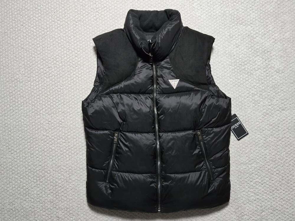 Guess Yann Fabric Block Puffer Vest Jet Black Size M NWT